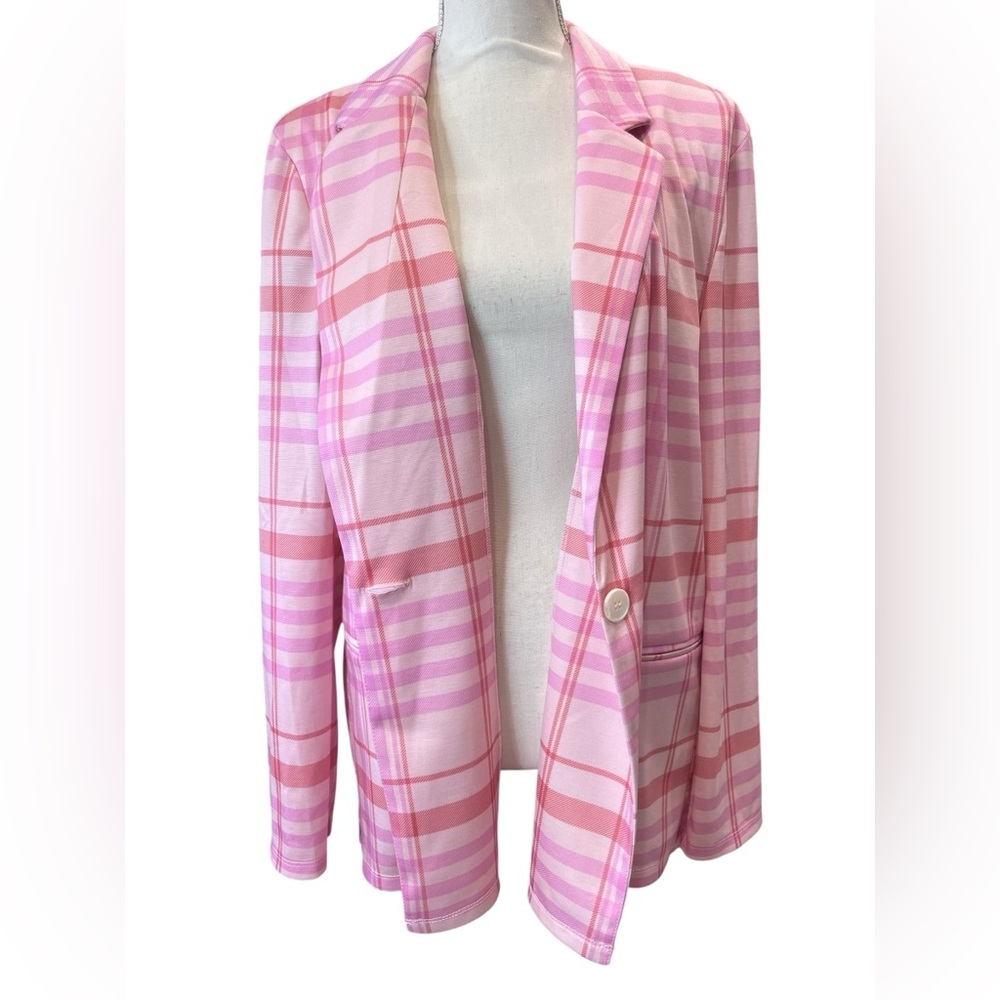 ASOS Design Pink Plaid Oversized Longline Blazer US 6 Preppy Chic - Picture 3 of 9